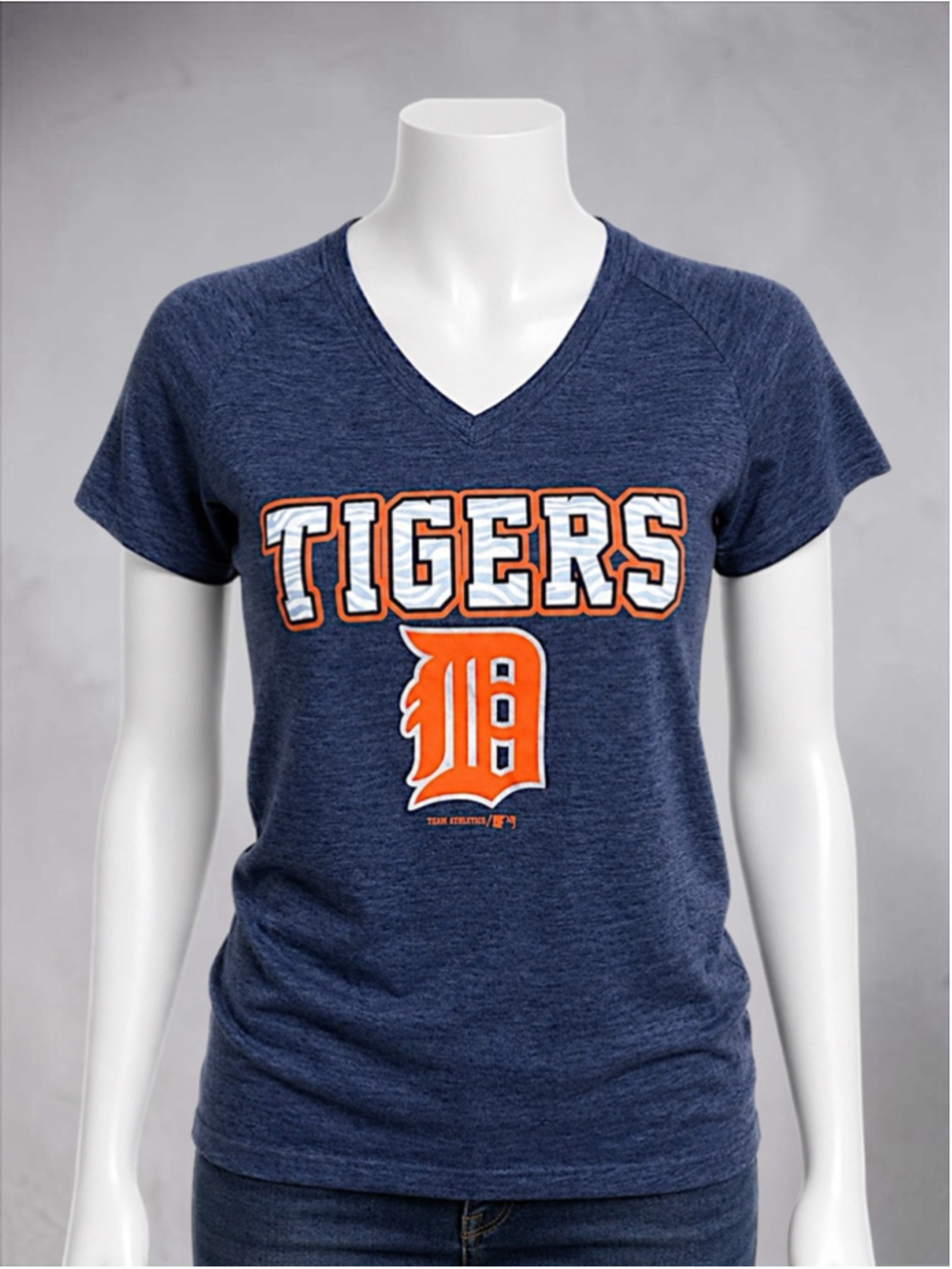 Team Athletics Detroit Tigers Heathered Navy V-Neck Tee